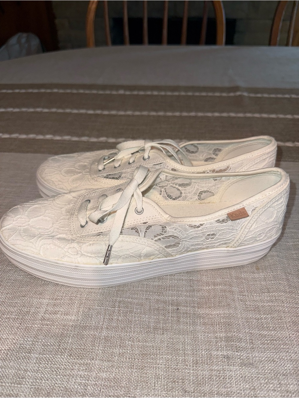 Keds White Lace Platform Sneakers
